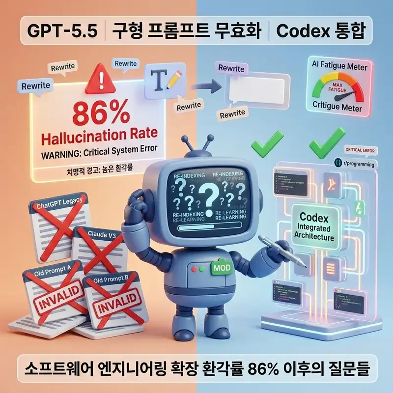 GPT-5.5 구형 프롬프트 무효화 Codex 통합 소프트웨어 엔지니어링 확장 환각률 86% 이후의 질문들